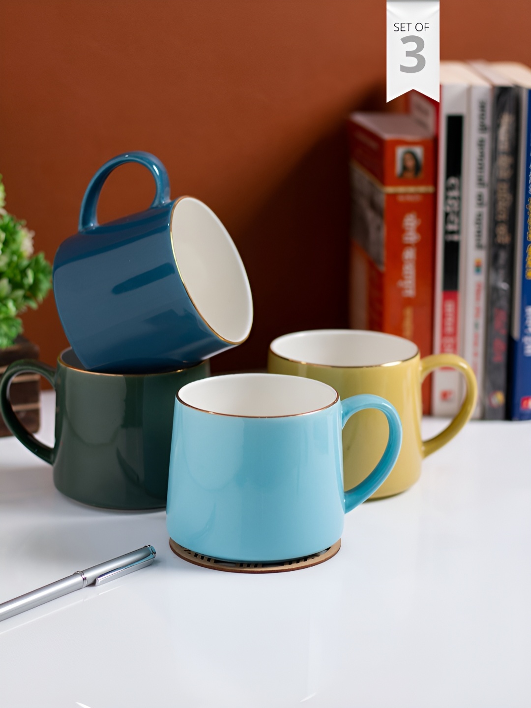 

JCPL Blue & Green 4 Pieces Ceramic Glossy Mugs 350 ml