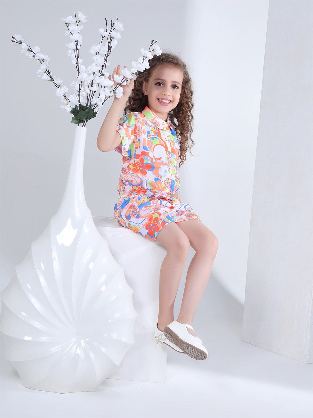 

Peppermint Girls Printed Club Collar Playsuit, White