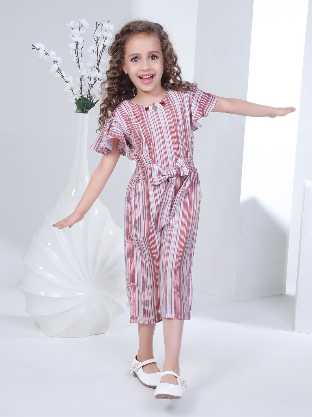 

Peppermint Girls Striped Round Neck Basic Jumpsuit, Brown