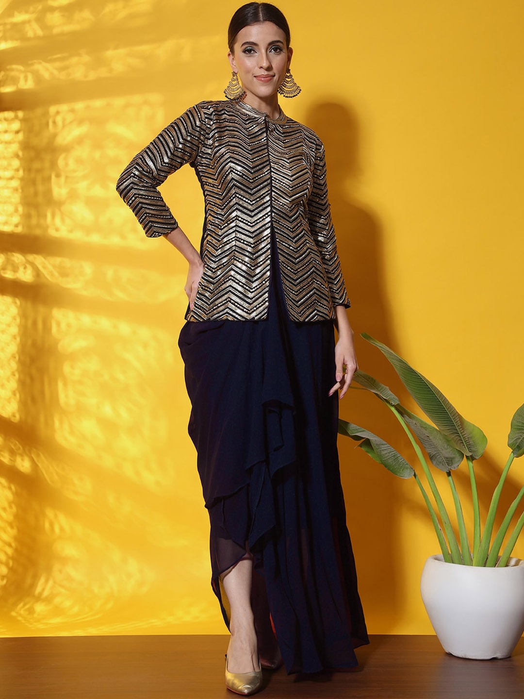 

Chhabra 555 Embellished Jacket & Skirt, Black