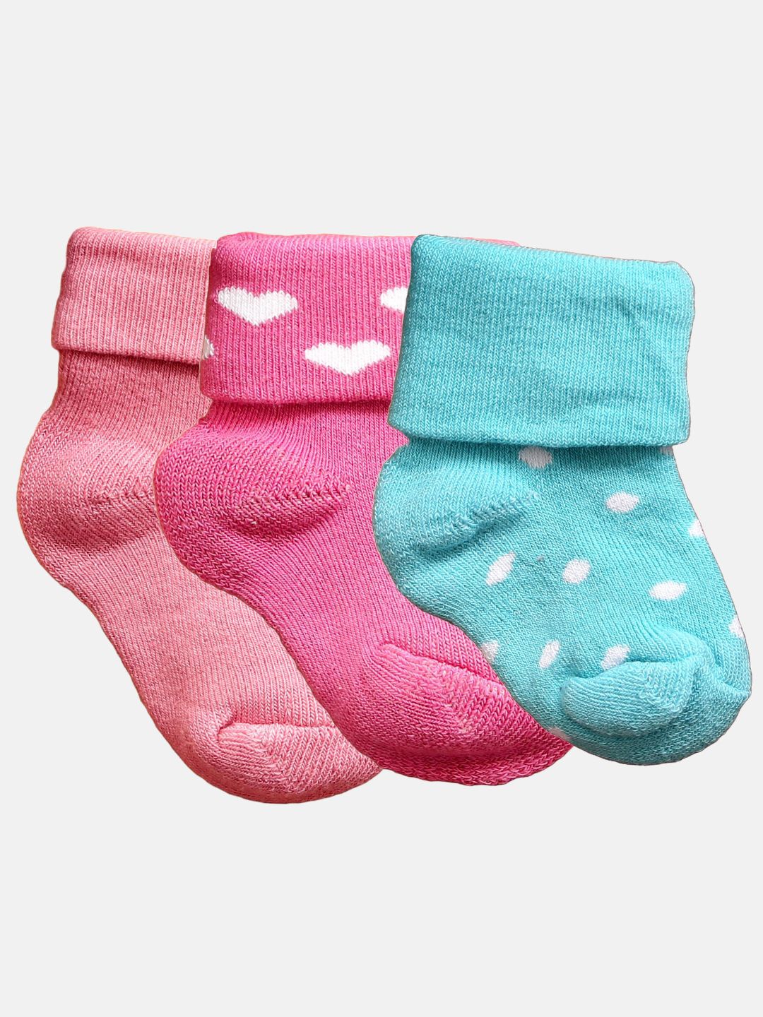 

N2S NEXT2SKIN Infant Pack Of 3 Self-Designed Cotton Ankle-Length Socks, Peach