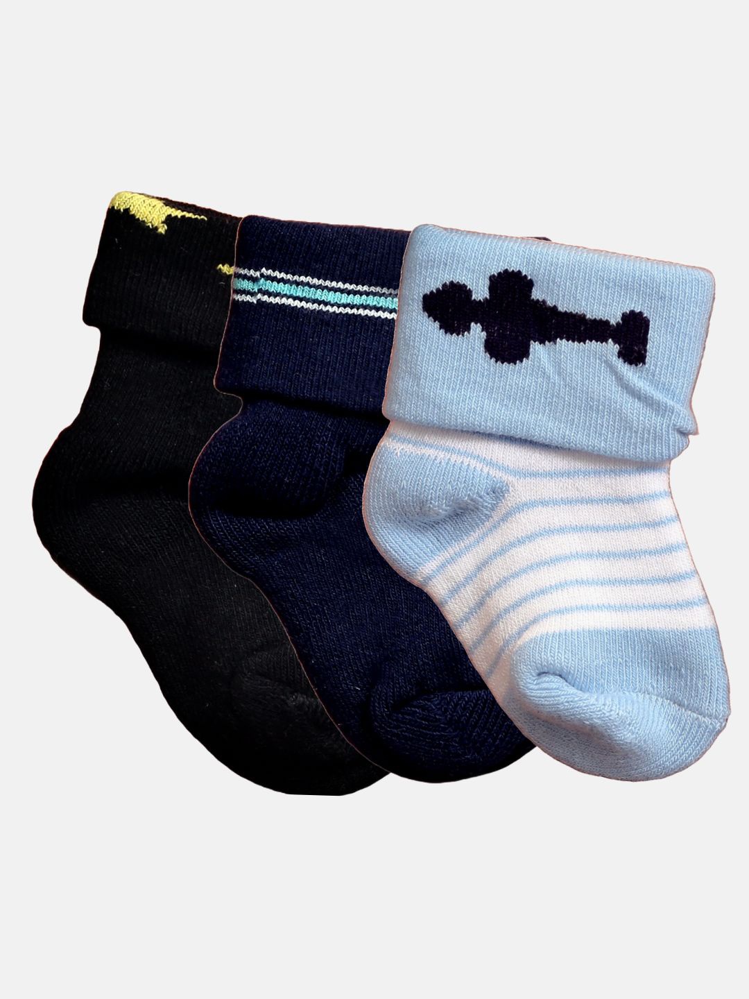 

N2S NEXT2SKIN Infant Kids Pack Of 3 Patterned Ankle Length Cotton Socks, Black