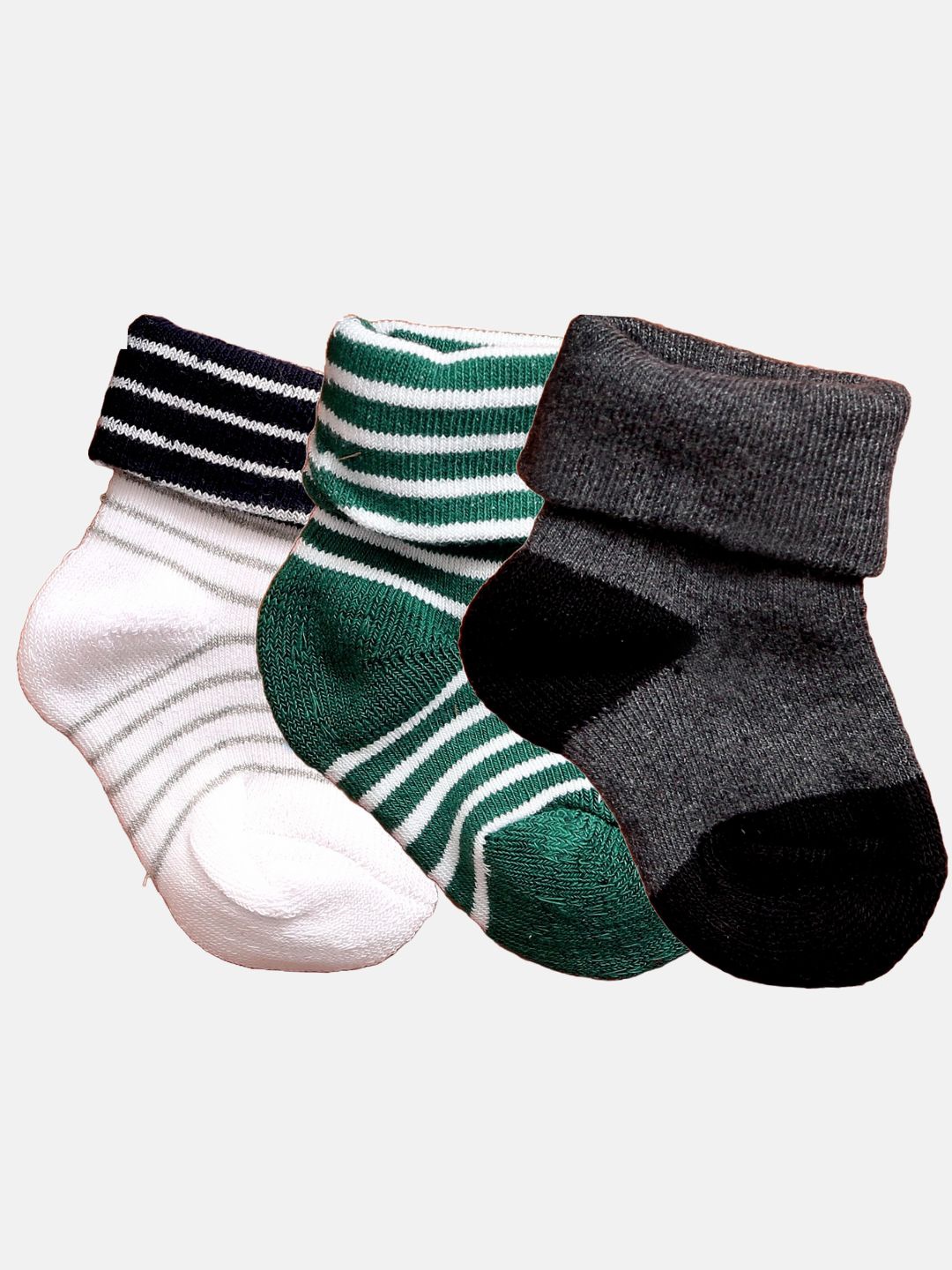 

N2S NEXT2SKIN Infants Pack Of 3 Self-Designed Cotton Ankle-Length Socks, Green