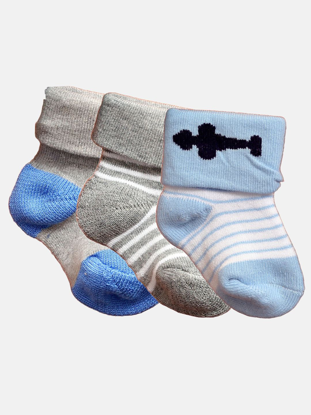 

N2S NEXT2SKIN Infants Pack Of 3 Cotton Ankle Length Socks, Blue