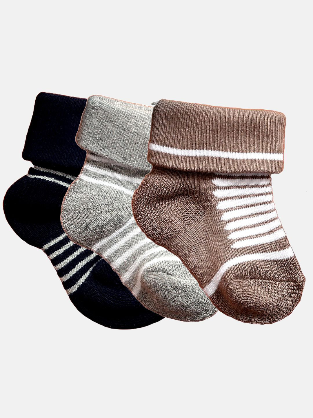 

N2S NEXT2SKIN Infants Pack Of 3 Striped Cotton Ankle-Length Socks, Black