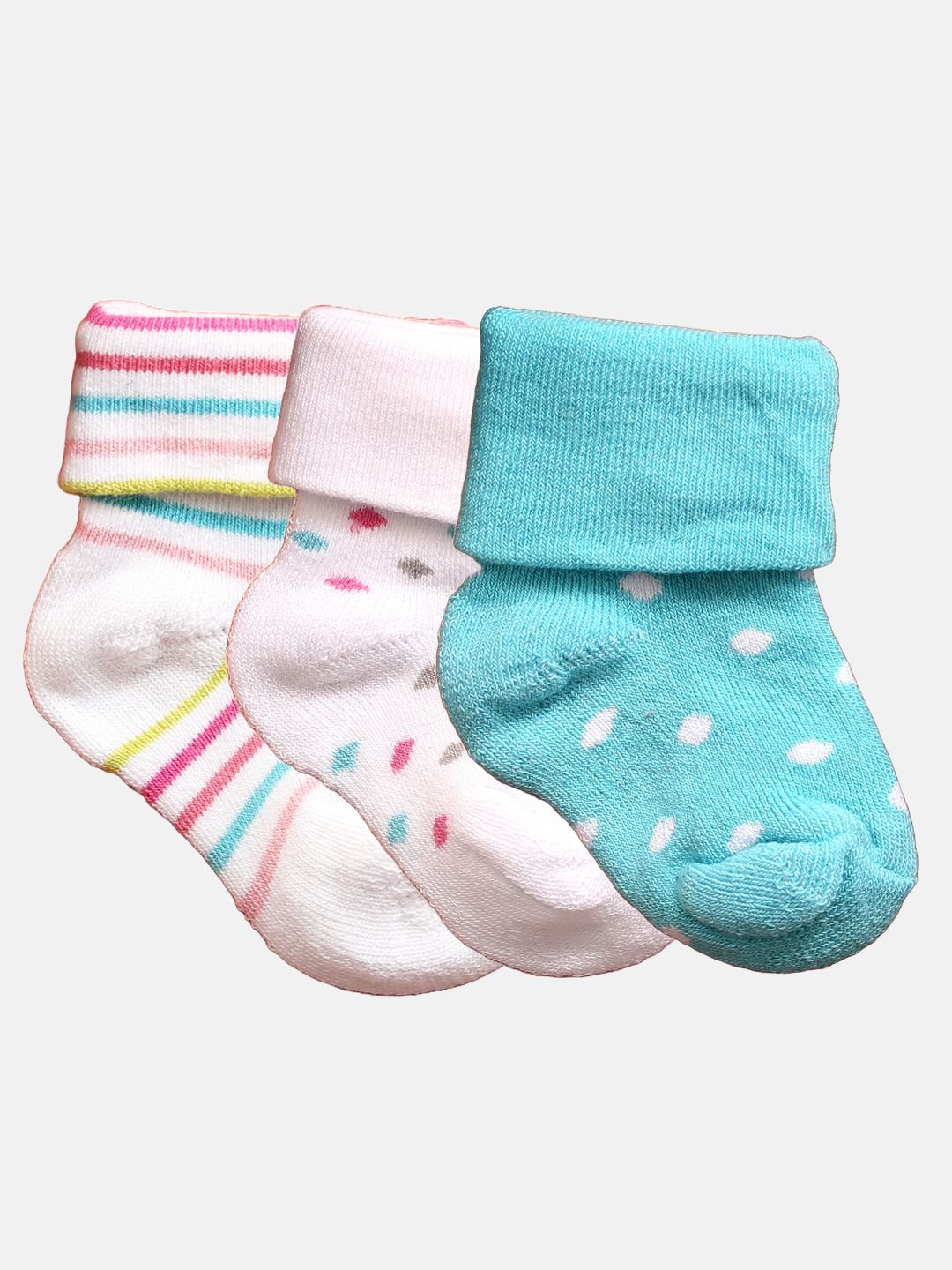 

N2S NEXT2SKIN Infants Pack Of 3 Patterned Cotton Ankle Length Socks, White