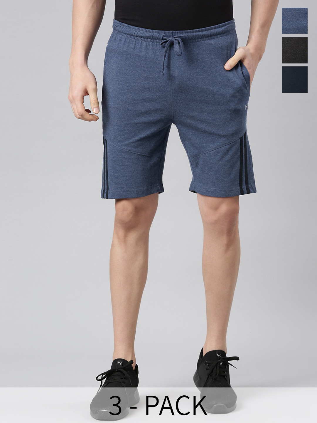 

Force NXT Men Pack of 3 Combed Cotton Sports Shorts, Blue