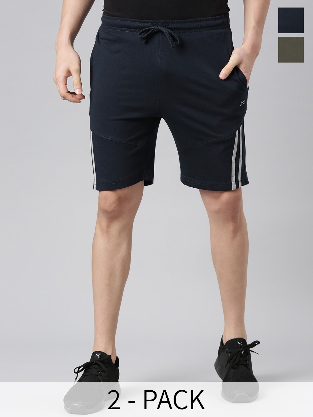 

Force NXT Men Pack of 2 Cotton Sports Shorts, Black
