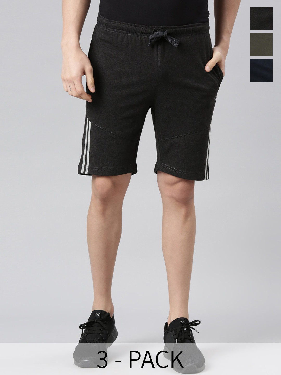 

Force NXT Men Pack of 3 Cotton Sports Shorts, Charcoal