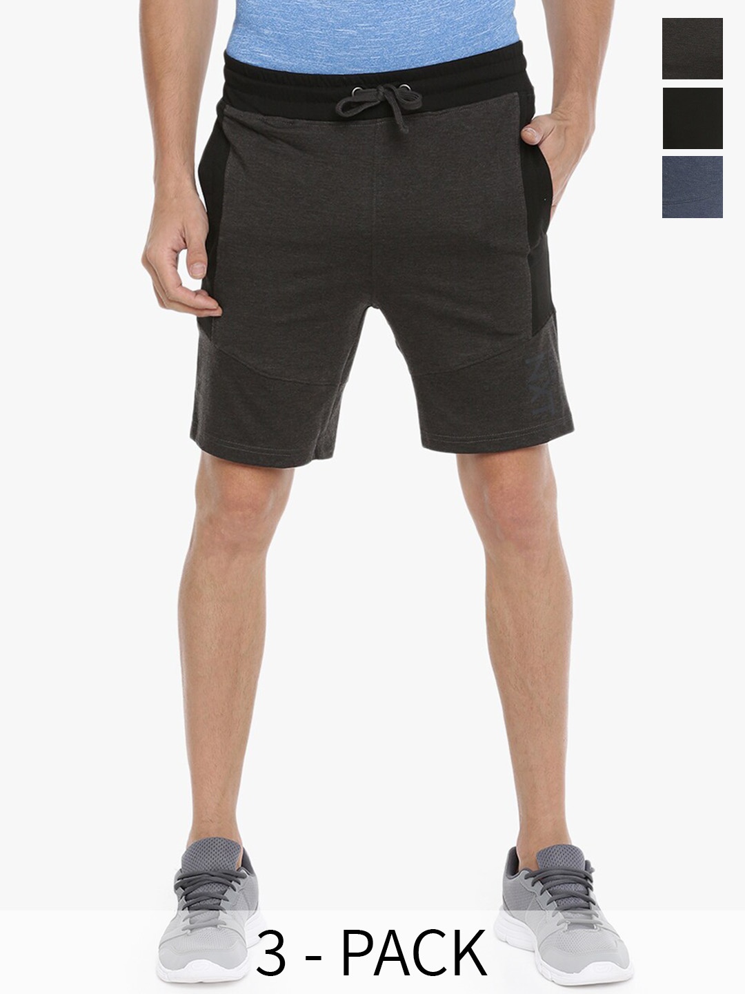 Force NXT Men Pack Of 3 Super Combed Cotton Sports Shorts, Grey