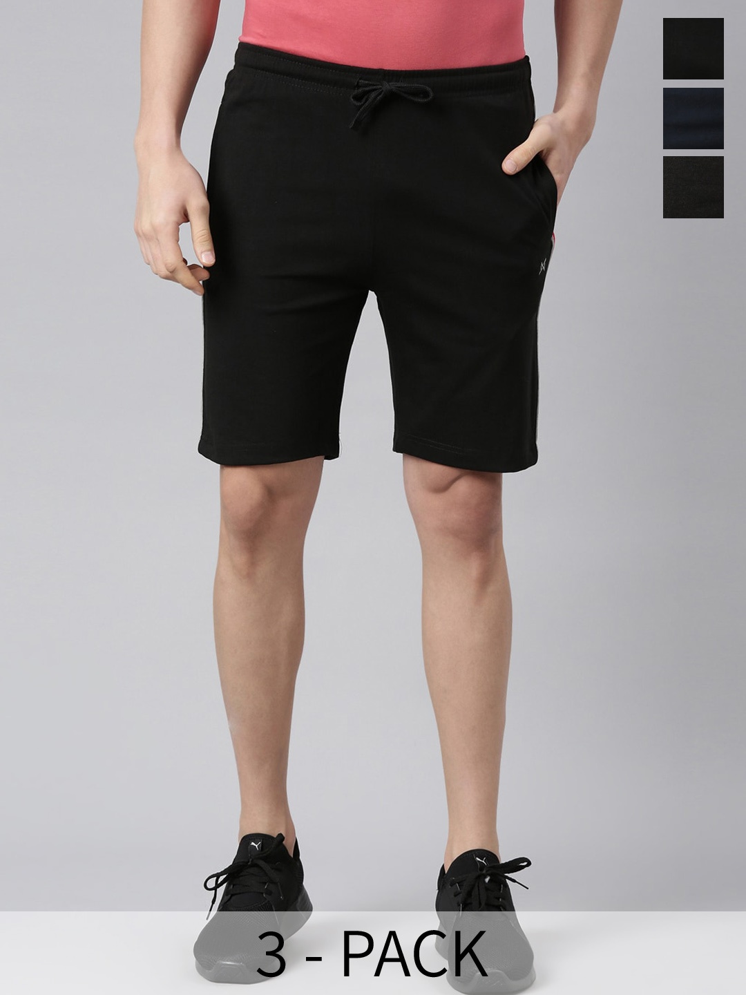Force NXT Men Pack of 3 Combed Cotton Sports Shorts, Navy blue