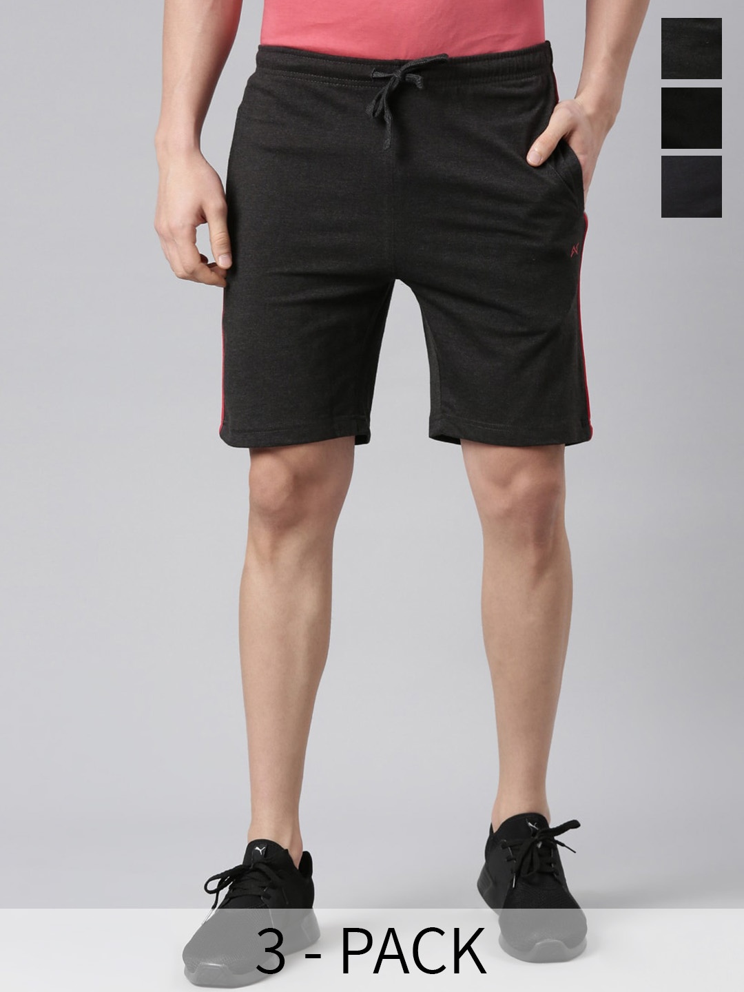 Force NXT Men Pack of 3 Cotton Sports Shorts, Grey