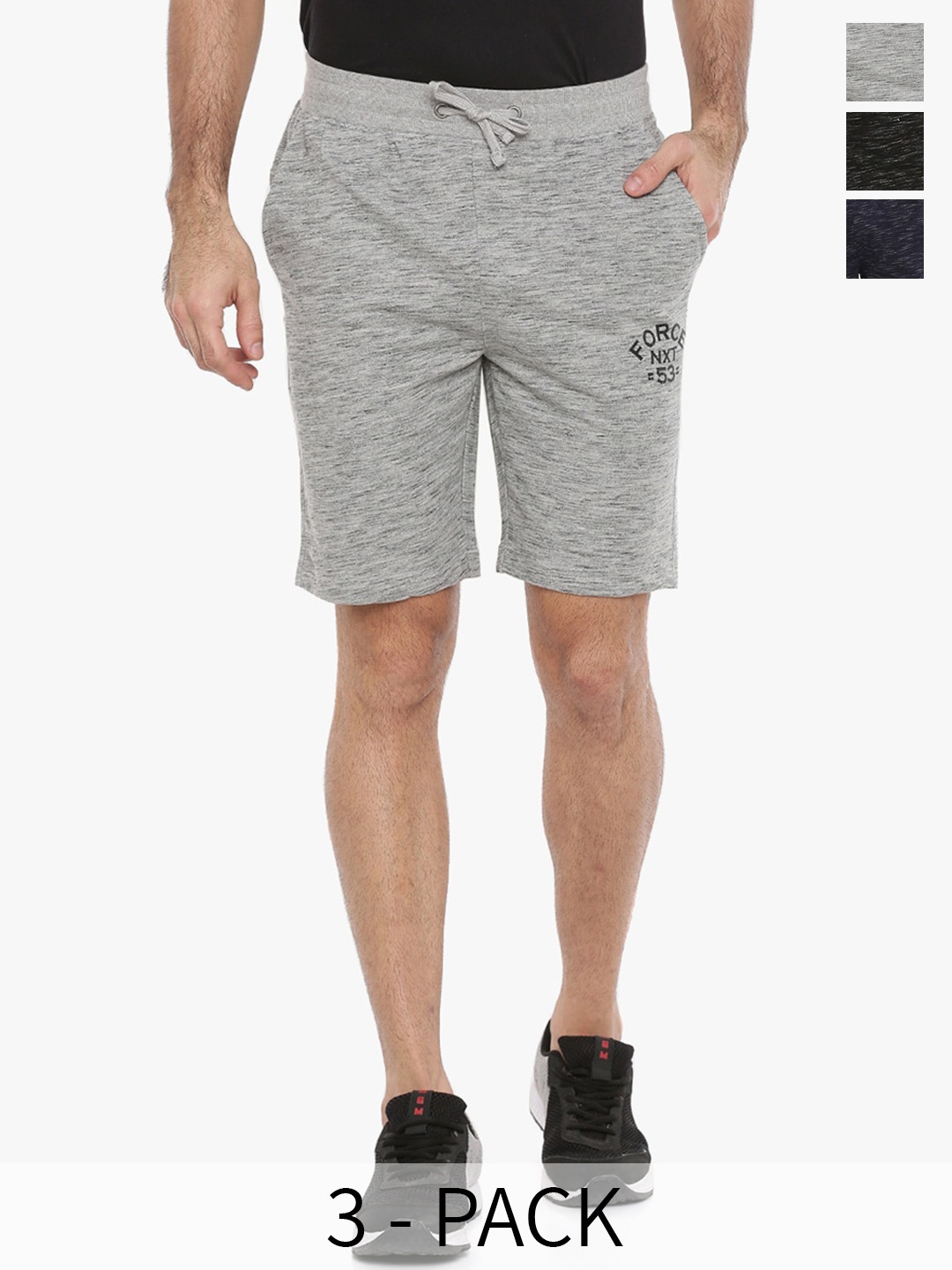 

Force NXT Men Pack of 3 Self Design Cotton Sports Shorts, Grey