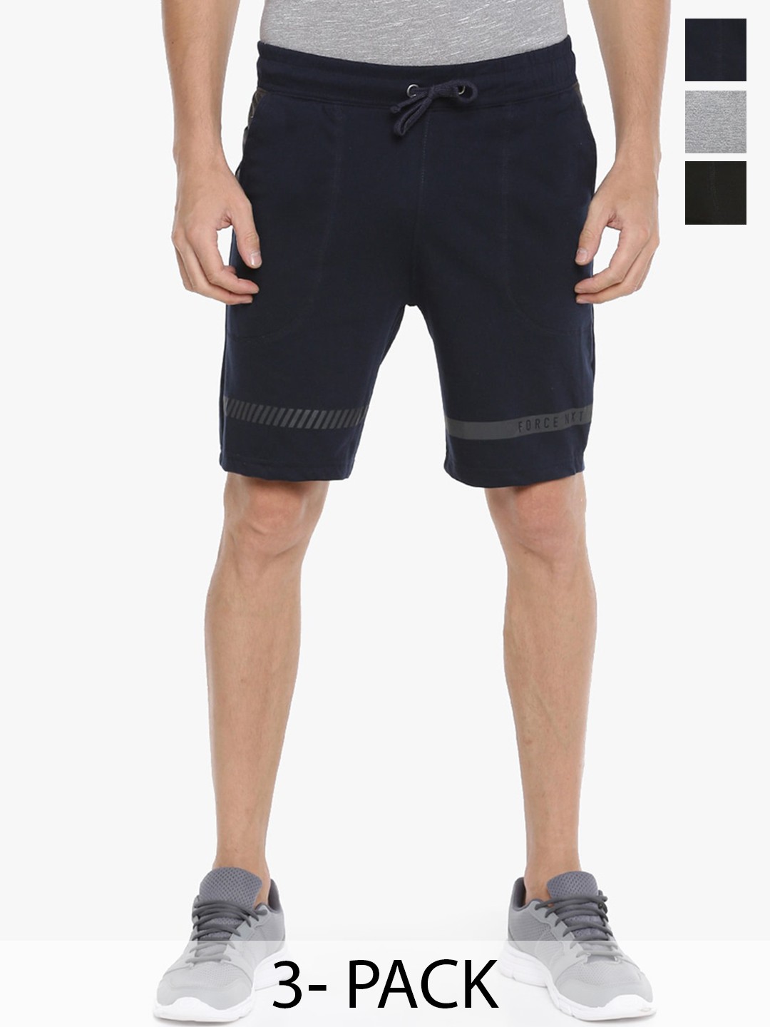 

Force NXT Men Pack of 3 Cotton Sports Shorts, Grey