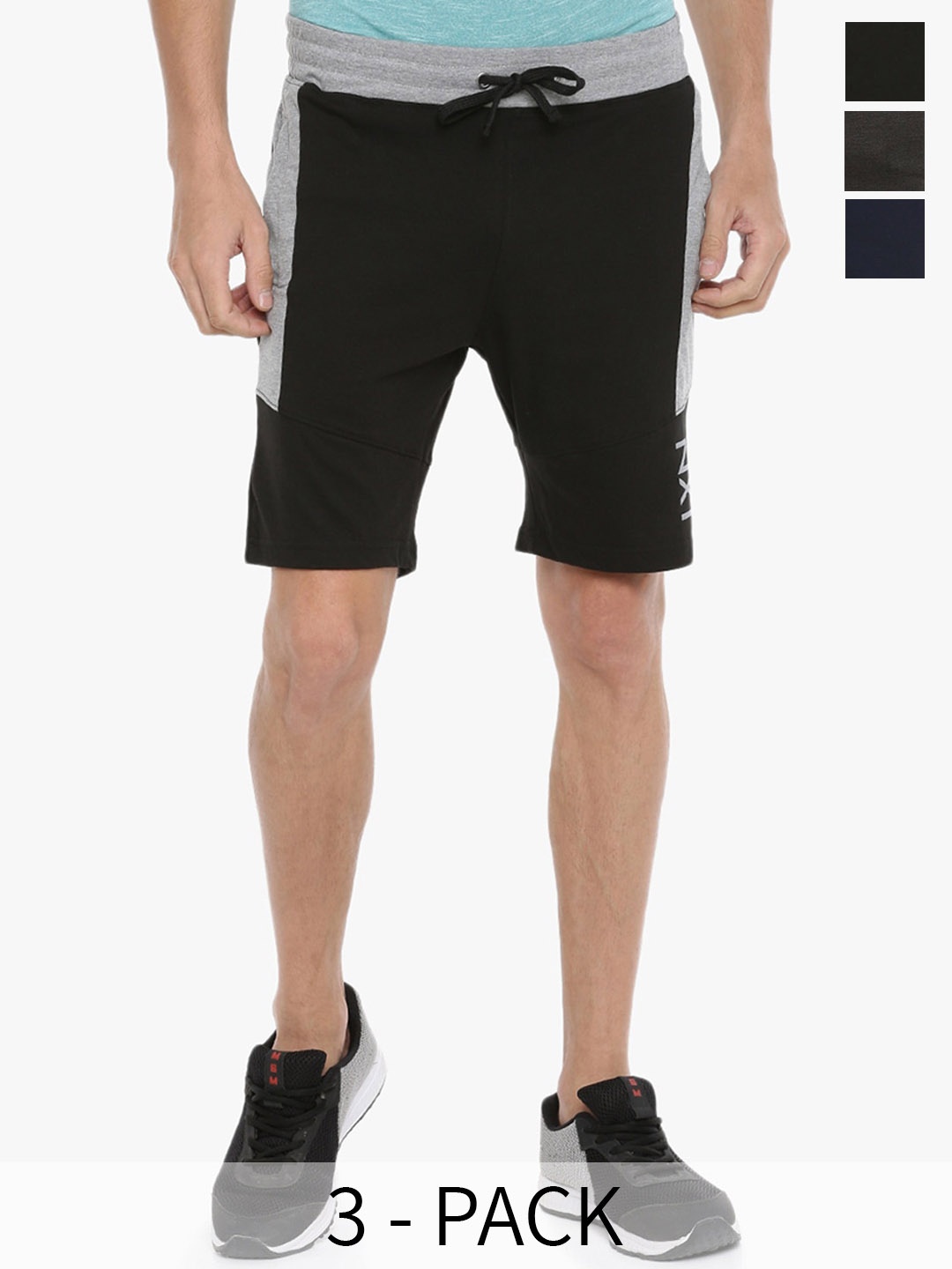 Force NXT Men Pack of 3 Cotton Sports Shorts, Black
