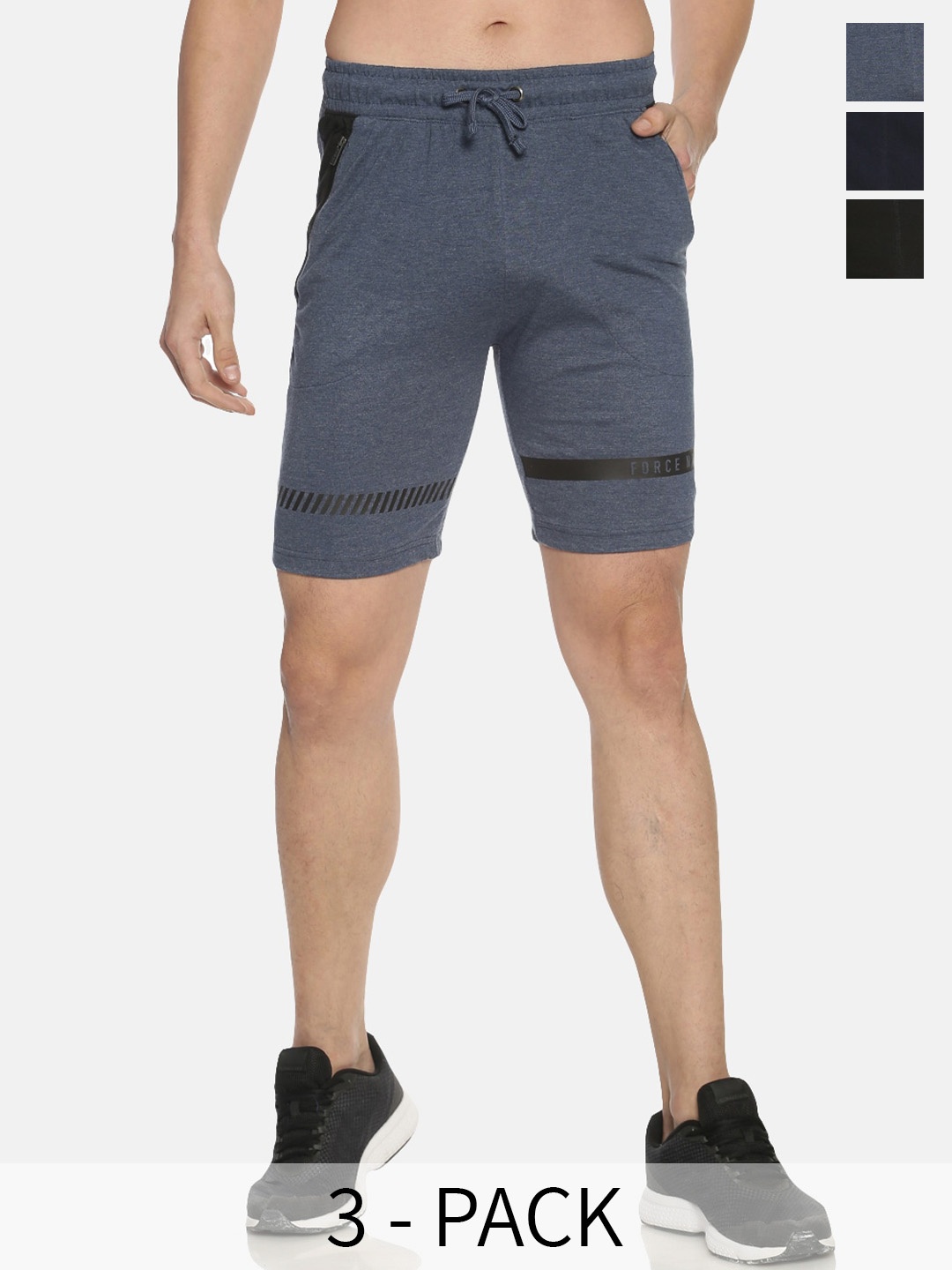 

Force NXT Men Pack of 3 Cotton Sports Shorts, Blue