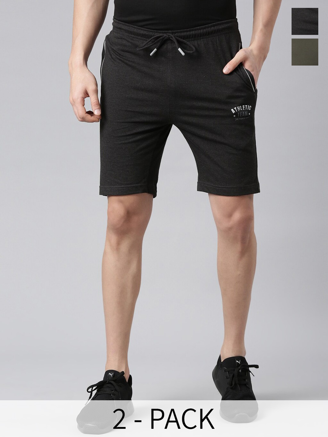 Force NXT Men Pack Of 2 Super Combed Cotton Sports Shorts, Black