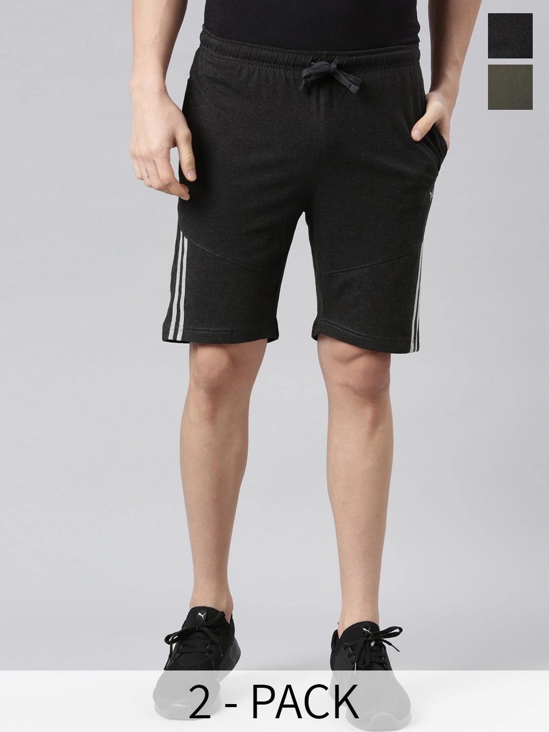 Force NXT Men Pack of 2 Cotton Sports Shorts, Black