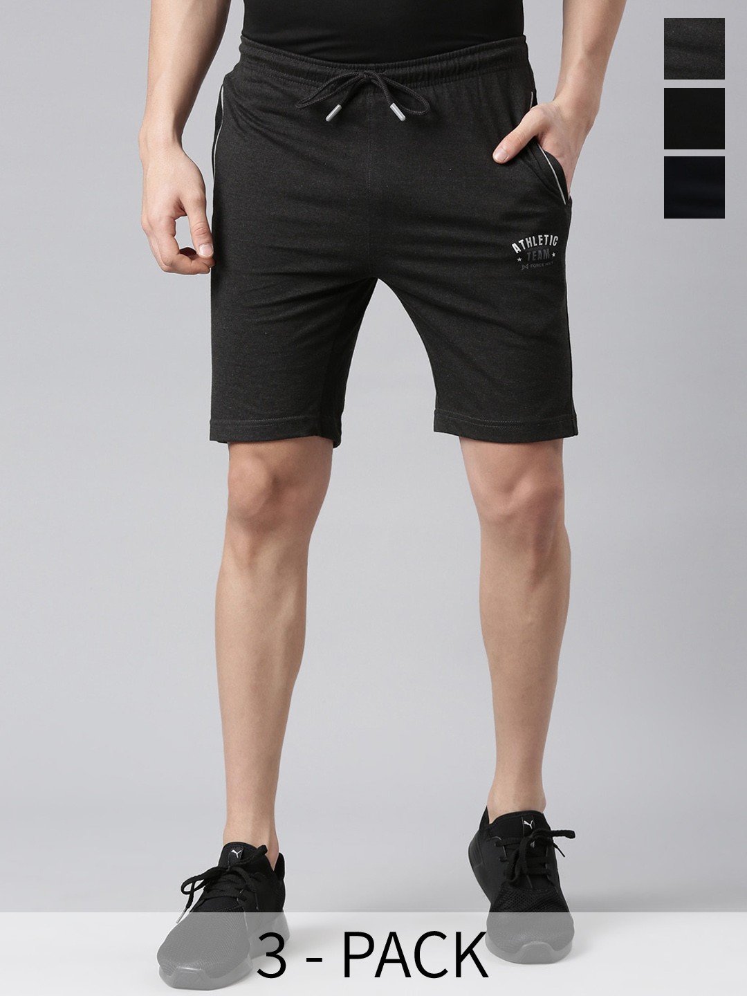 

Force NXT Men Pack of 3 Combed Cotton Sports Shorts, Black