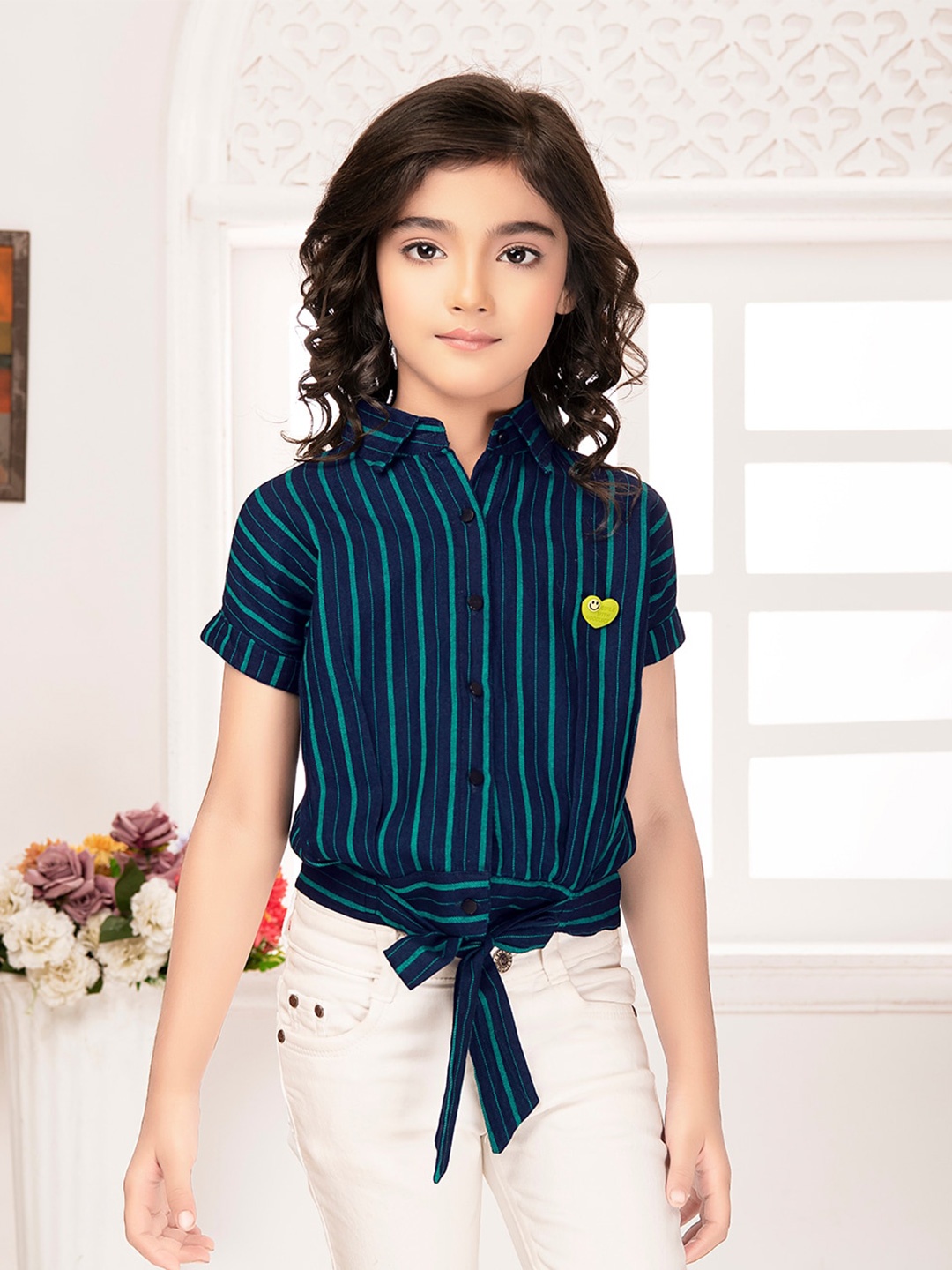 

Tiny Kingdom Girls Striped Cotton Shirt Style Top, Blue