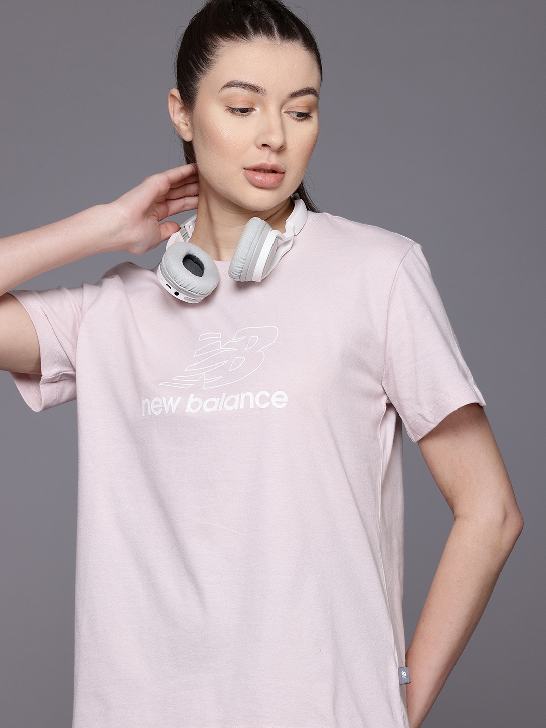 

New Balance Women Brand Logo Printed Relaxed Pure Cotton T-Shirt, Pink
