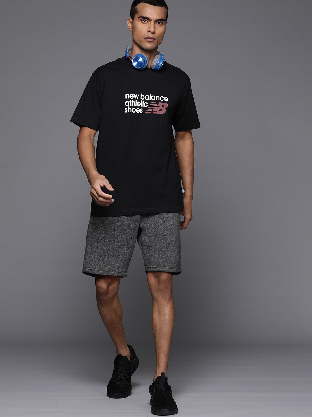 New Balance Typography Printed Pure Cotton Sports T-shirt, Black