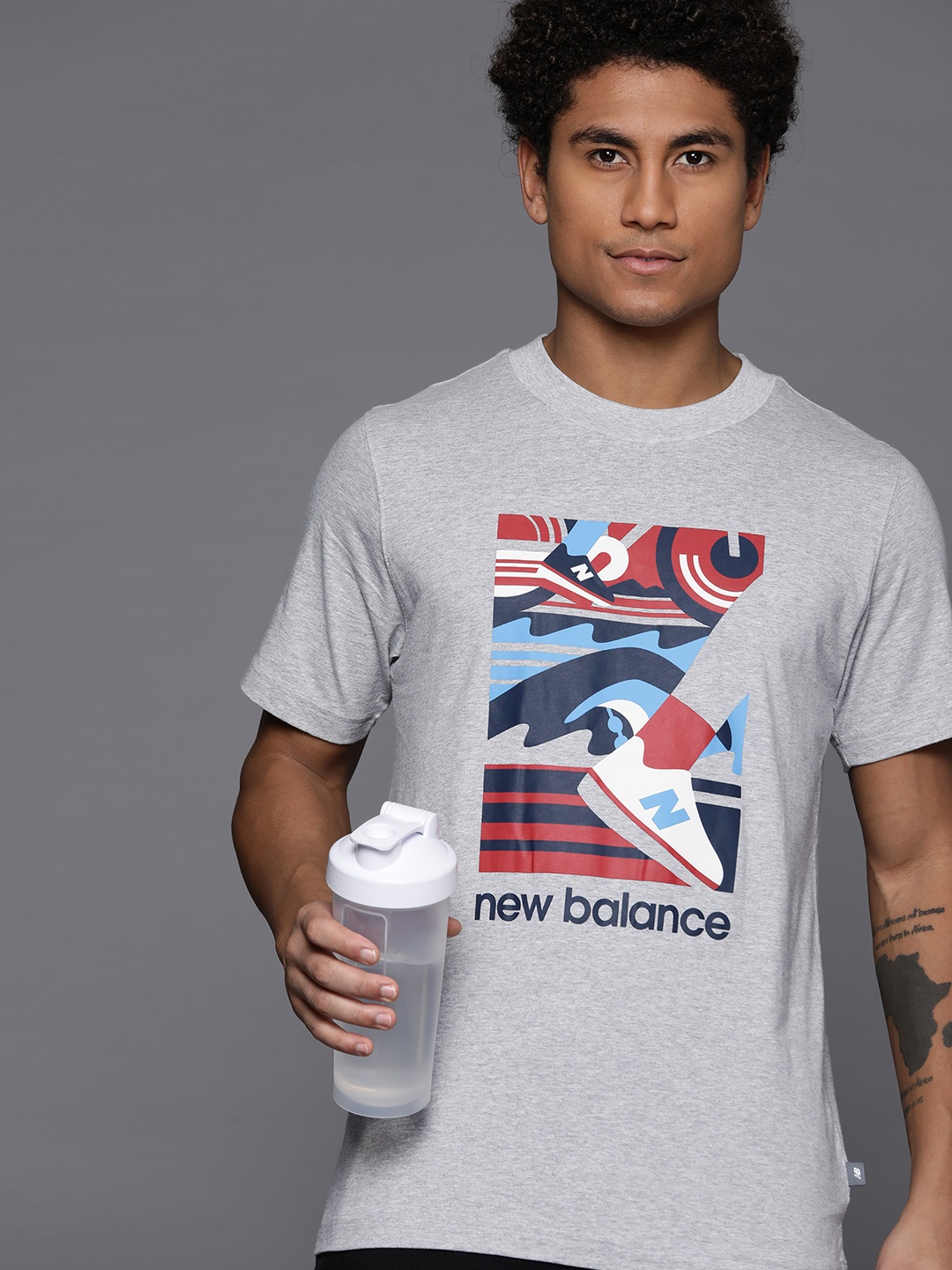 

New Balance Printed Pure Cotton Sports T-shirt, Grey