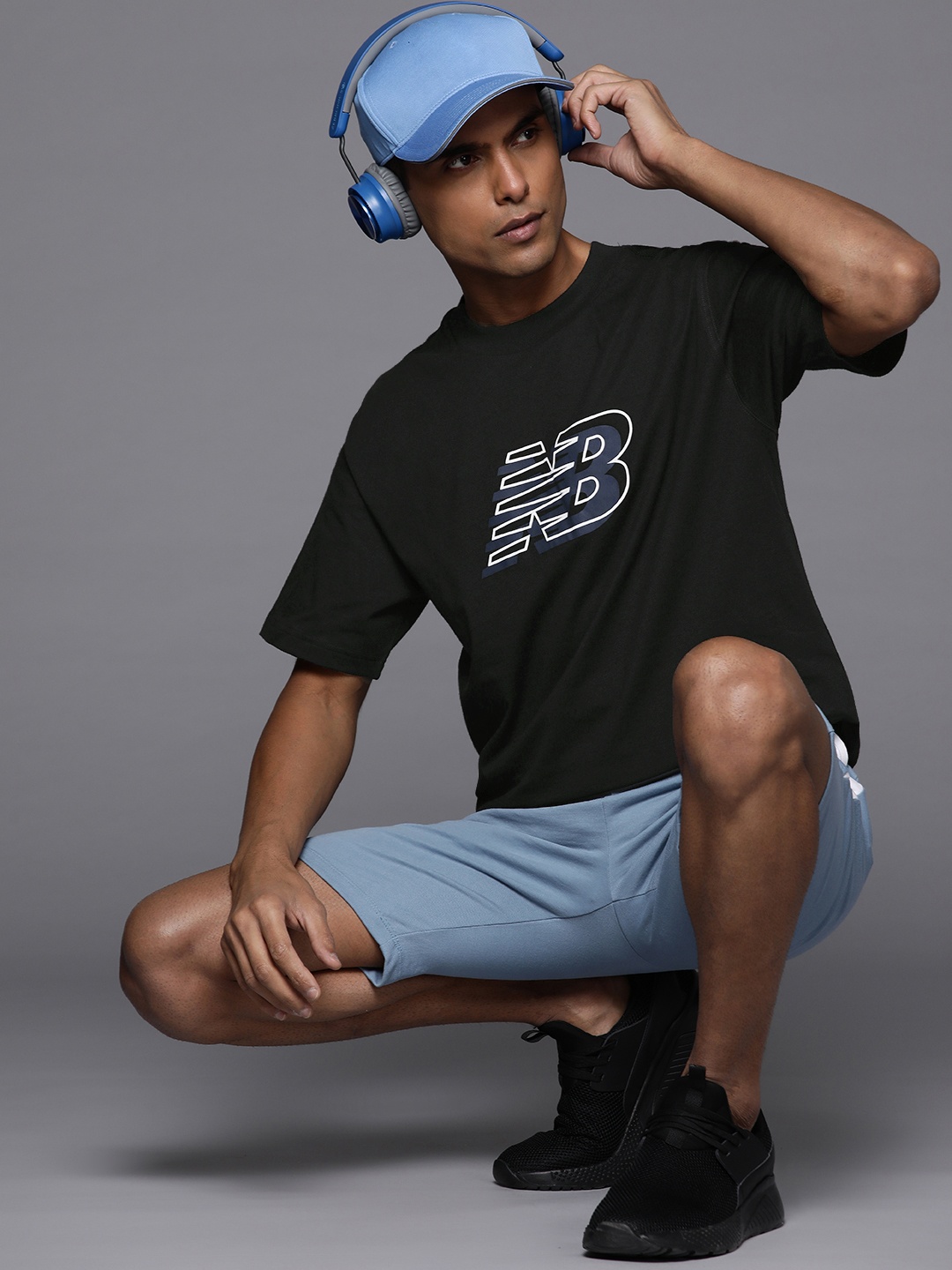 

New Balance Brand Logo Printed Pure Cotton T-shirt, Black