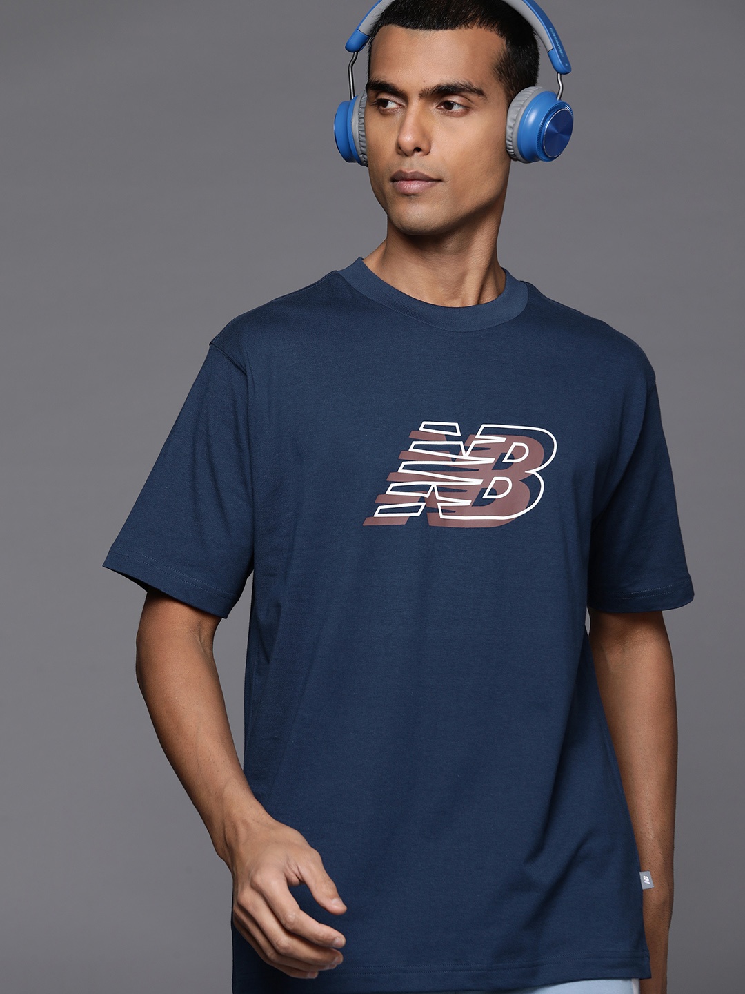

New Balance Brand Logo Printed Pure Cotton T-shirt, Navy blue