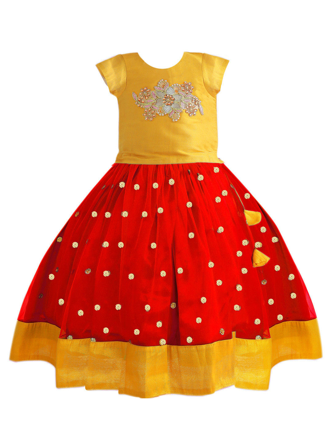 

STANWELLS KIDS Girls Embellished Beads and Stones Ready to Wear Lehenga Choli, Red