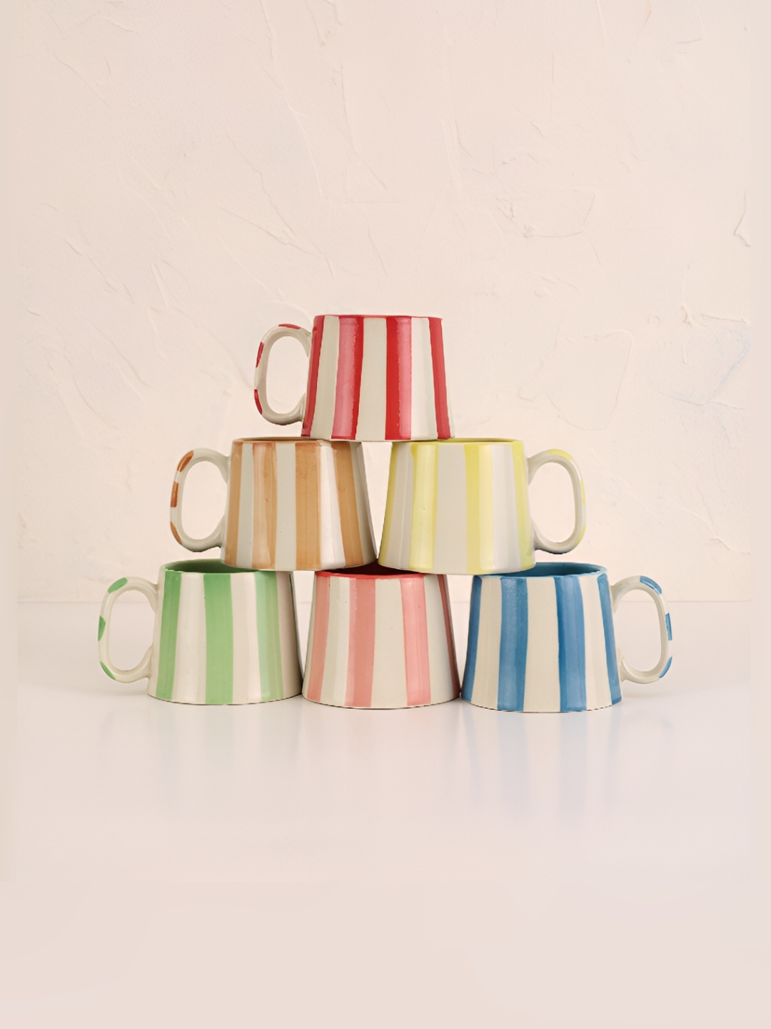

NURTURE INDIA Green & Pink 6 Pieces Printed Ceramic Matte Mugs