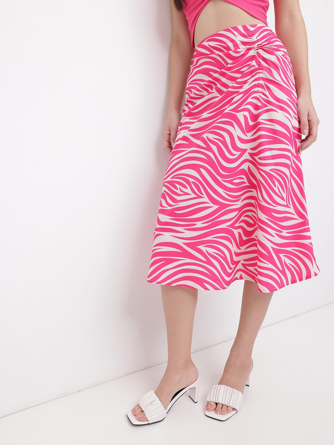 

DressBerry Animal Print Barbiecore Midi Skirt, Pink