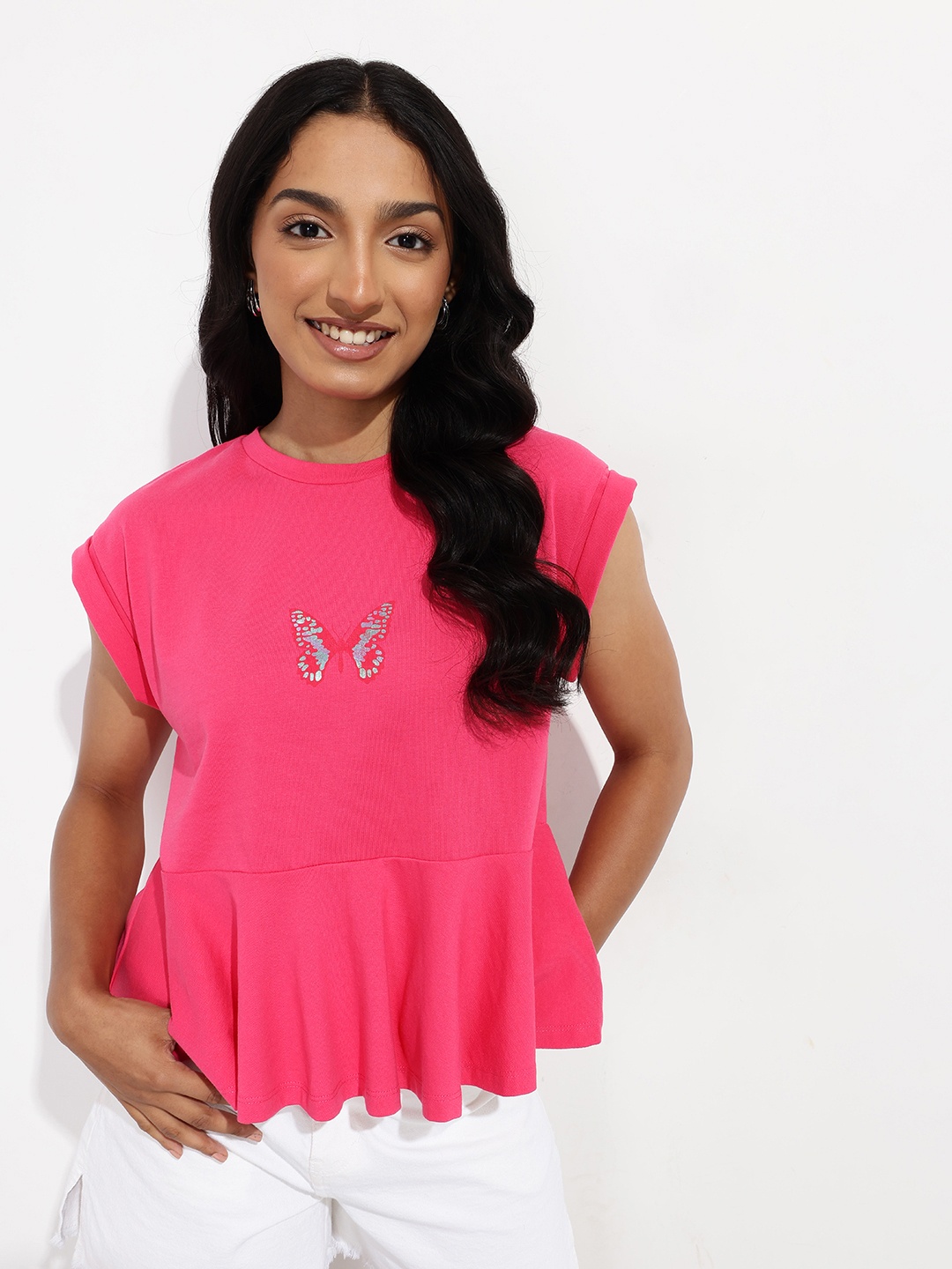 DressBerry Solid Extended Sleeves A-Line Top