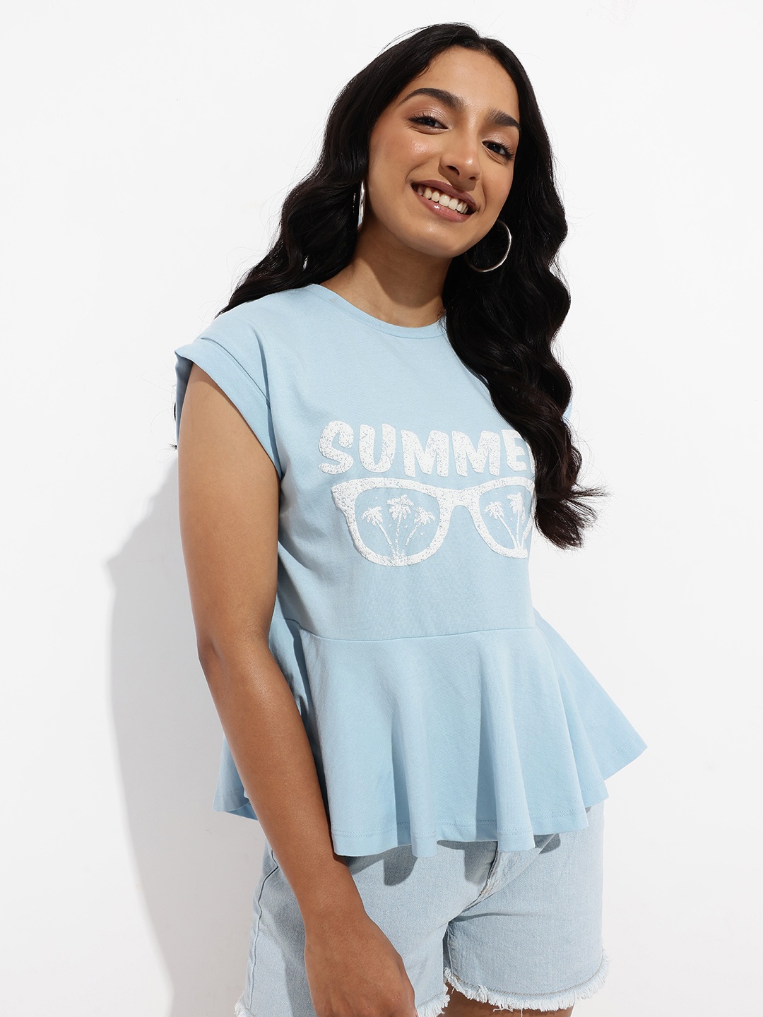 

DressBerry Trippy Tropics Soiree A-Line Top, Blue