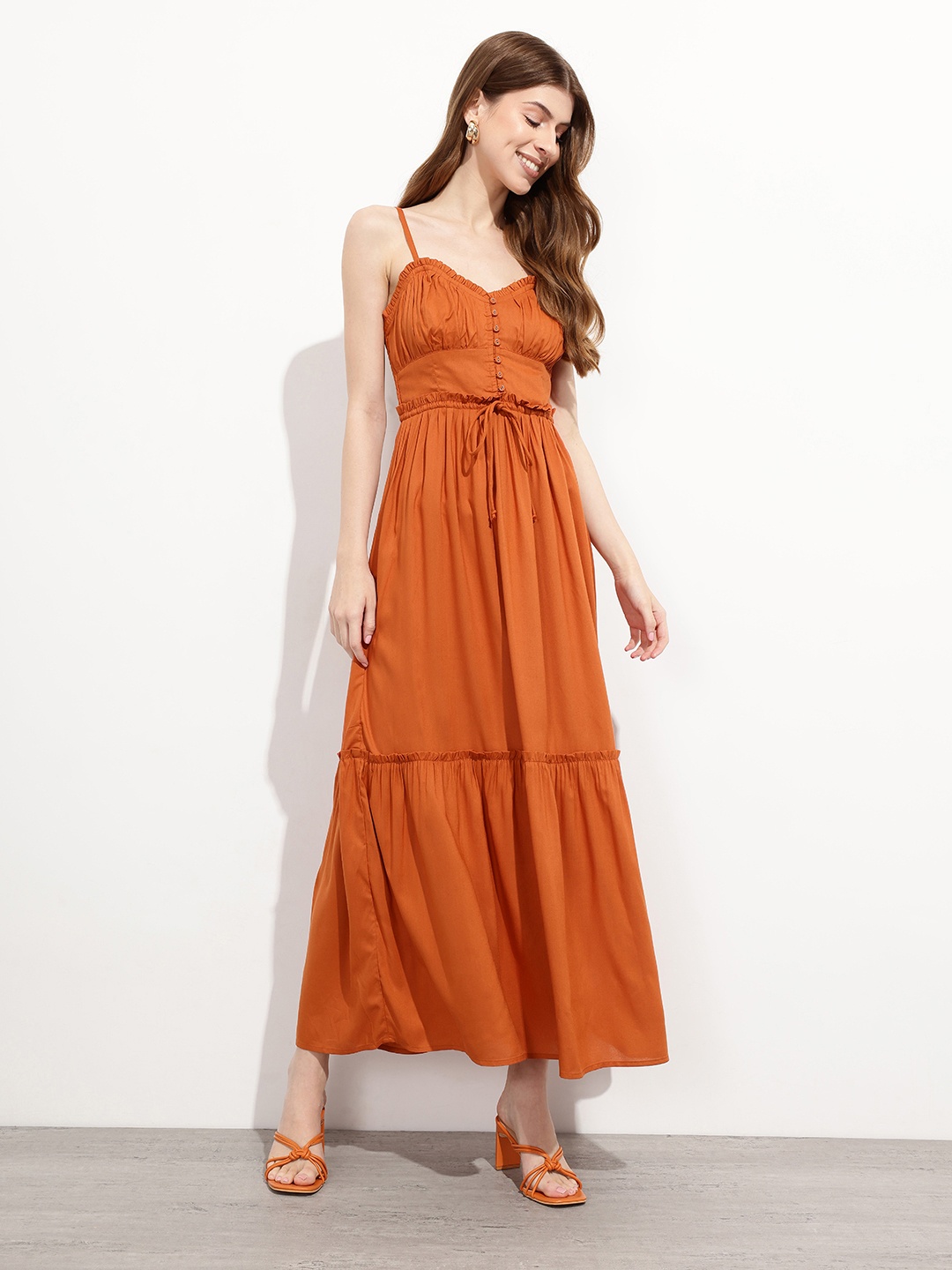 

DressBerry Countryside Terra Twirl Waist Tie Maxi Dress, Rust