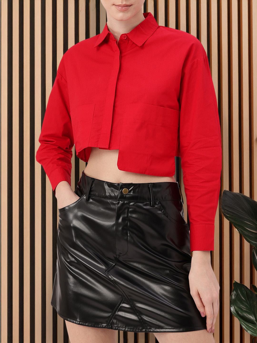 

DressBerry Cherry Red Midriff Chic Feisty Cropped Shirt