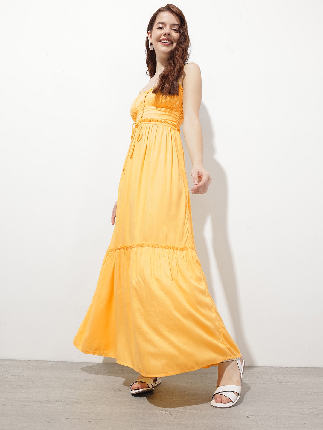 

DressBerry Breezy Bohemian Tiered A-Line Maxi Dress, Yellow