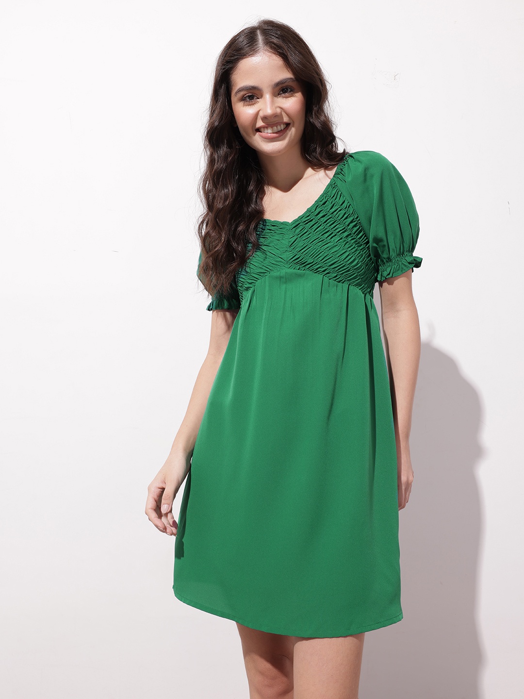 

DressBerry Effortless Elegance Smocked Empire Dress, Green