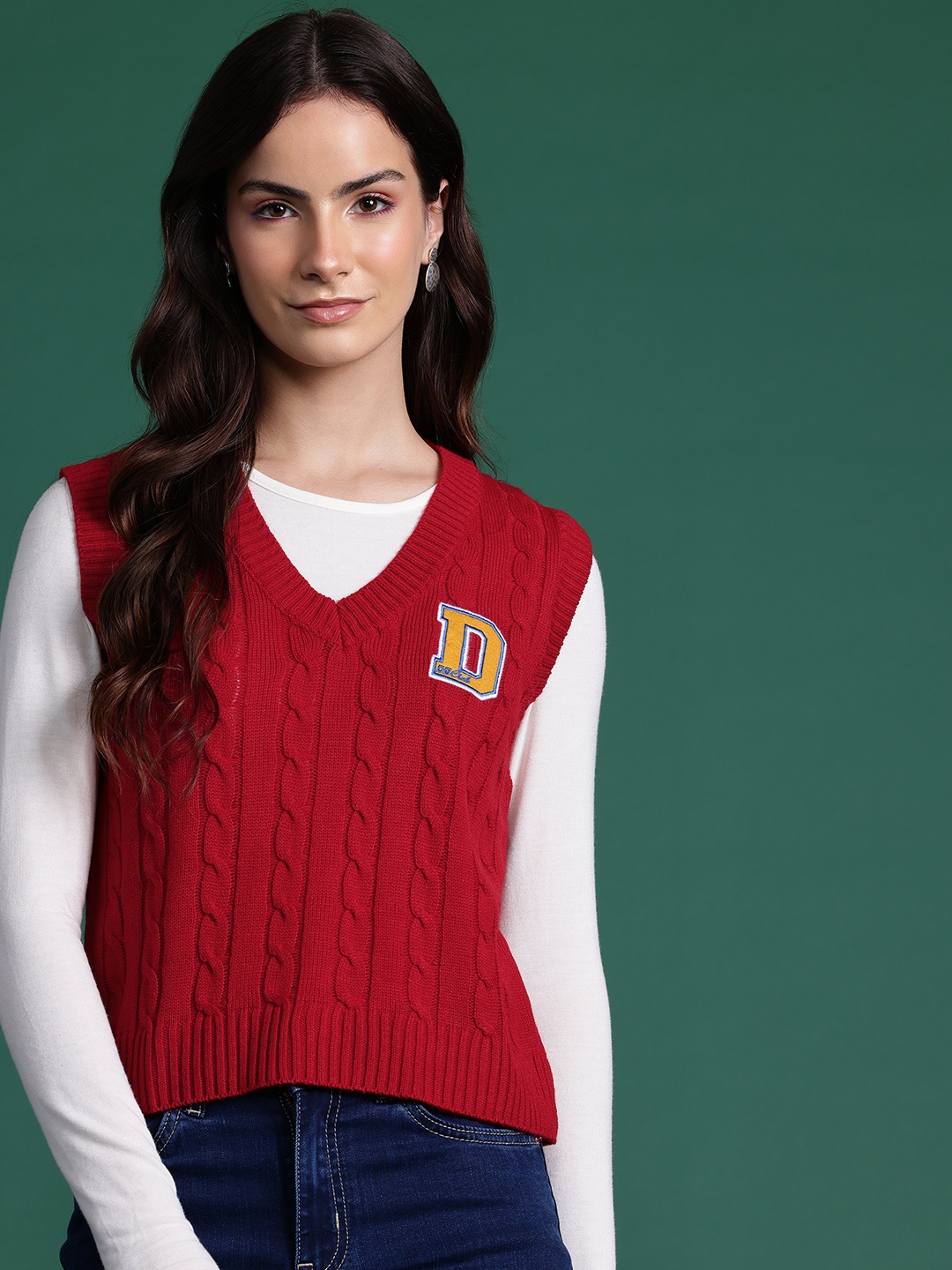 

DressBerry Cable Knit Sweater Vest, Red