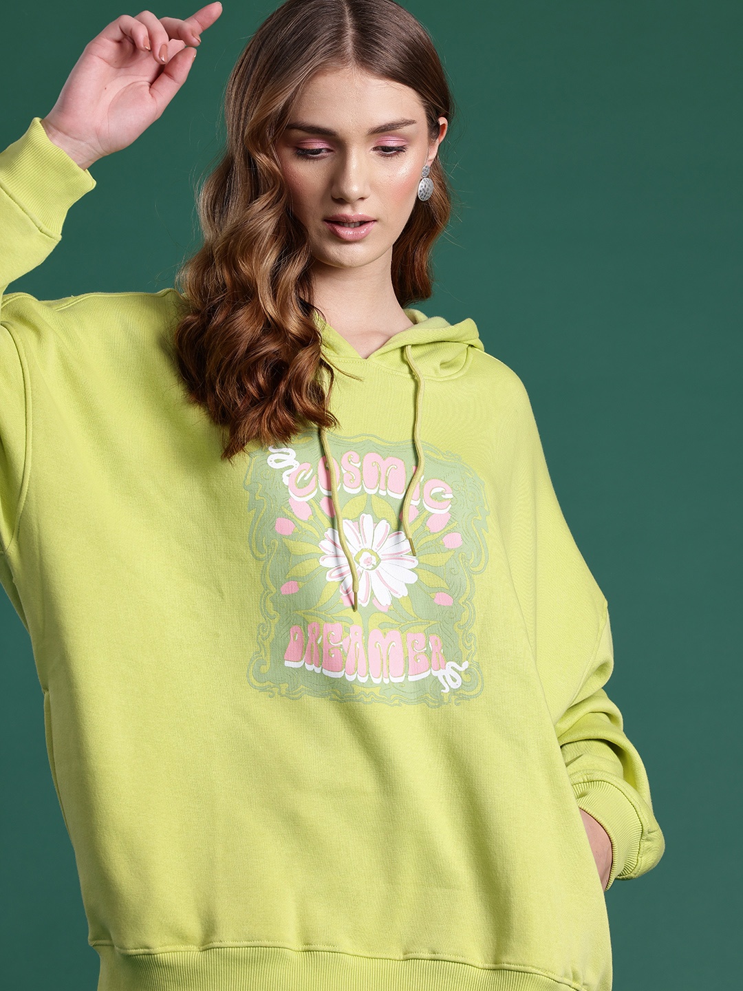

DressBerry Printed Hooded Sweatshirt, Lime green