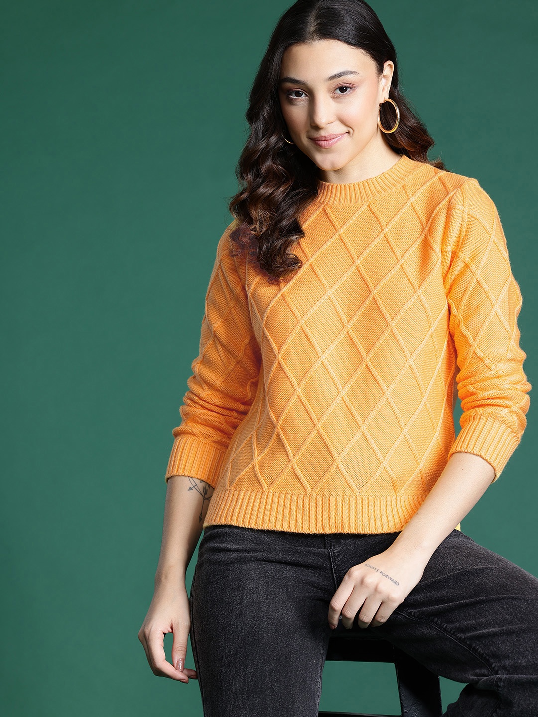 

DressBerry Self Designed Geometric Acrylic Pullover, Yellow