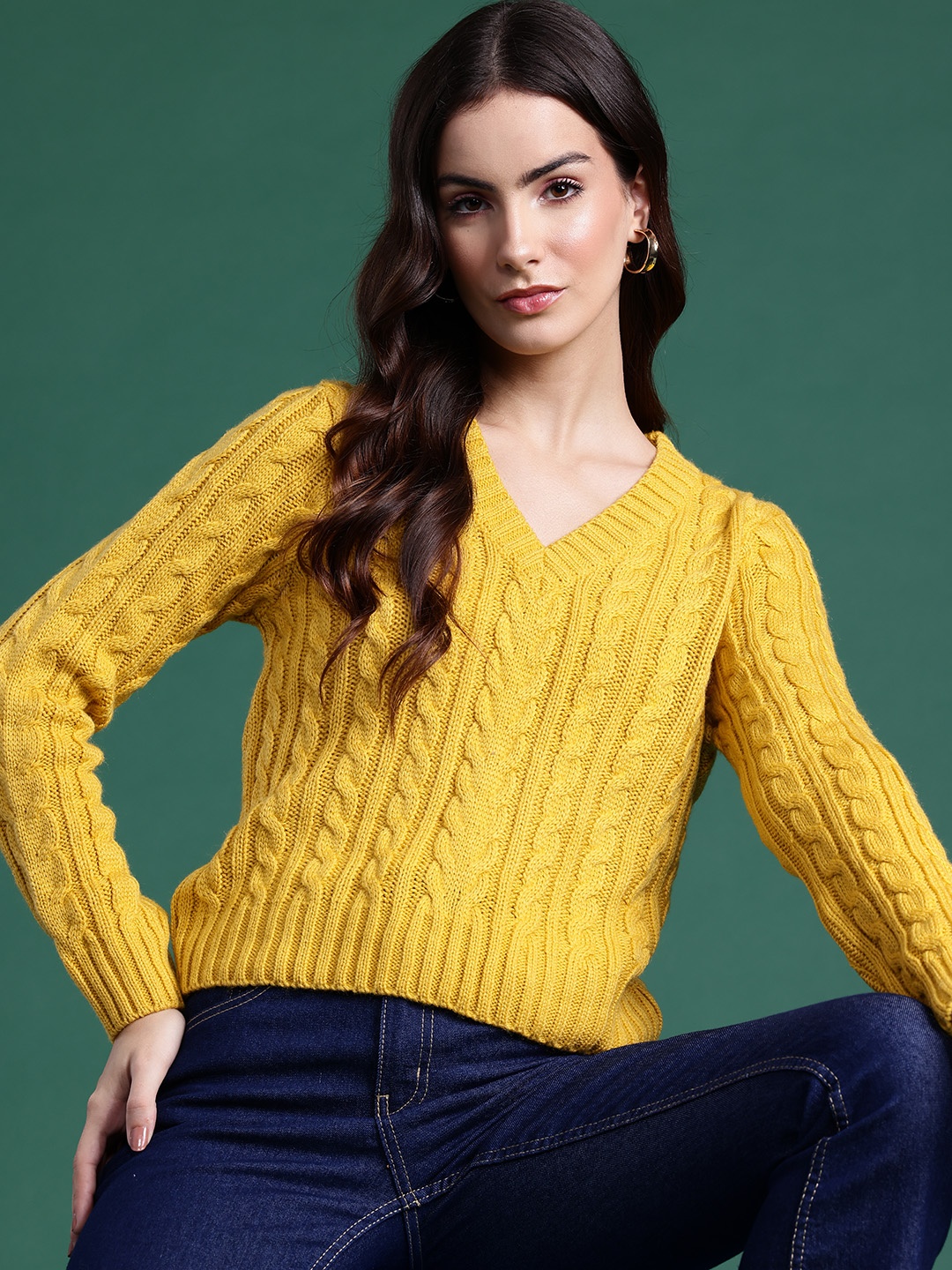 

DressBerry Cable Knit Pullover, Yellow
