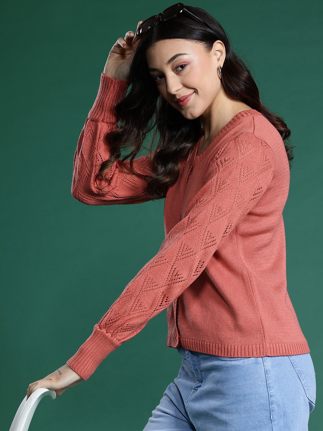 

DressBerry Open-Knit Cardigan, Rust