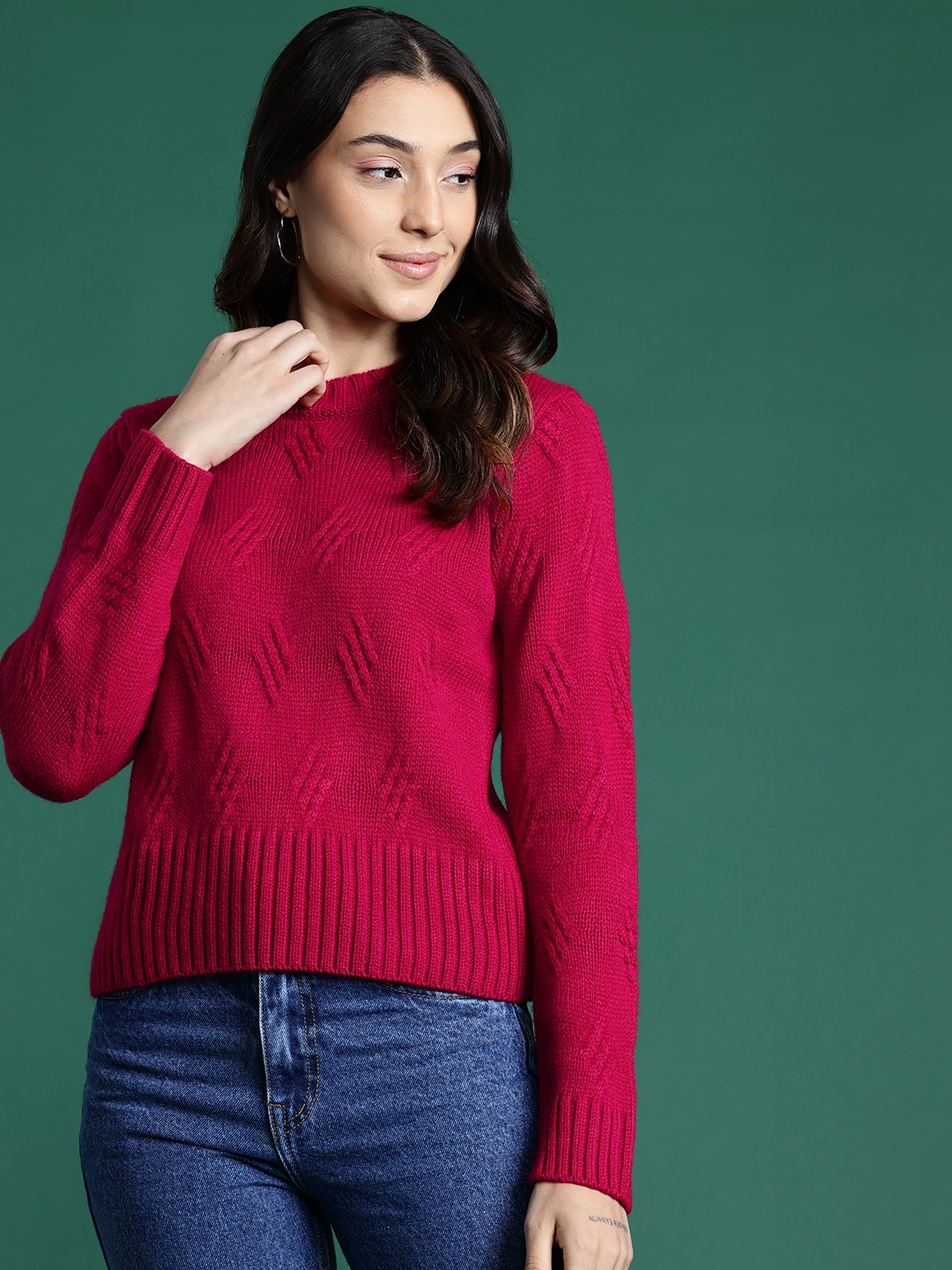 

DressBerry Geometric Acrylic Pullover, Magenta