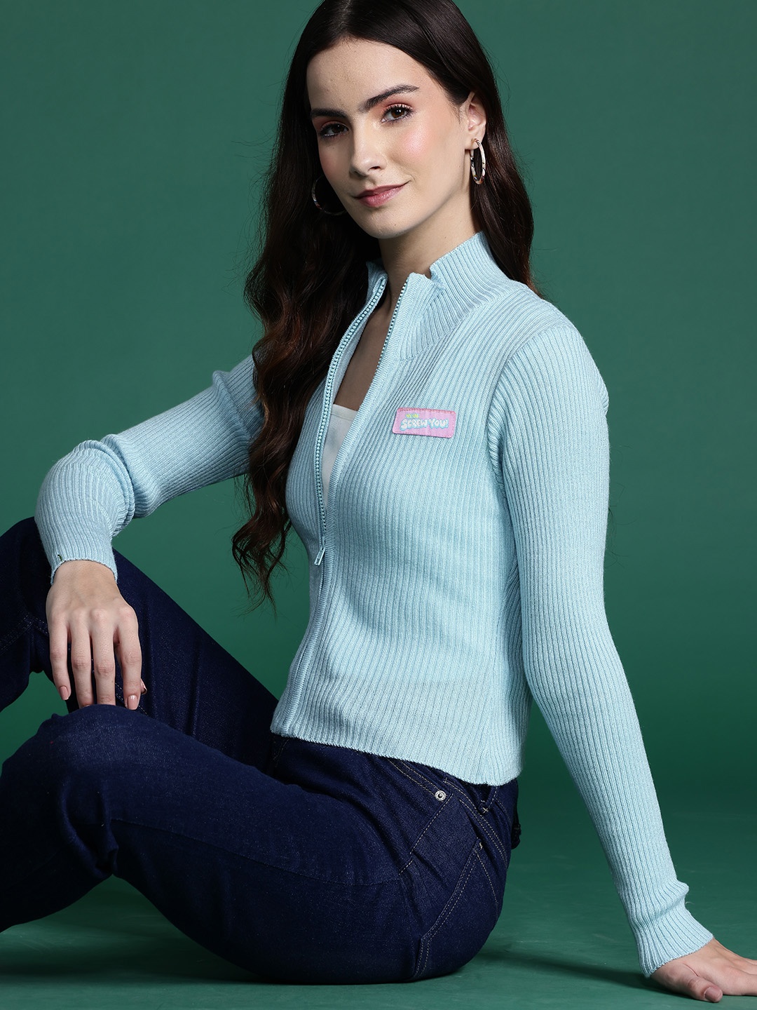 

DressBerry Women Ribbed Acrylic Cardigan, Blue