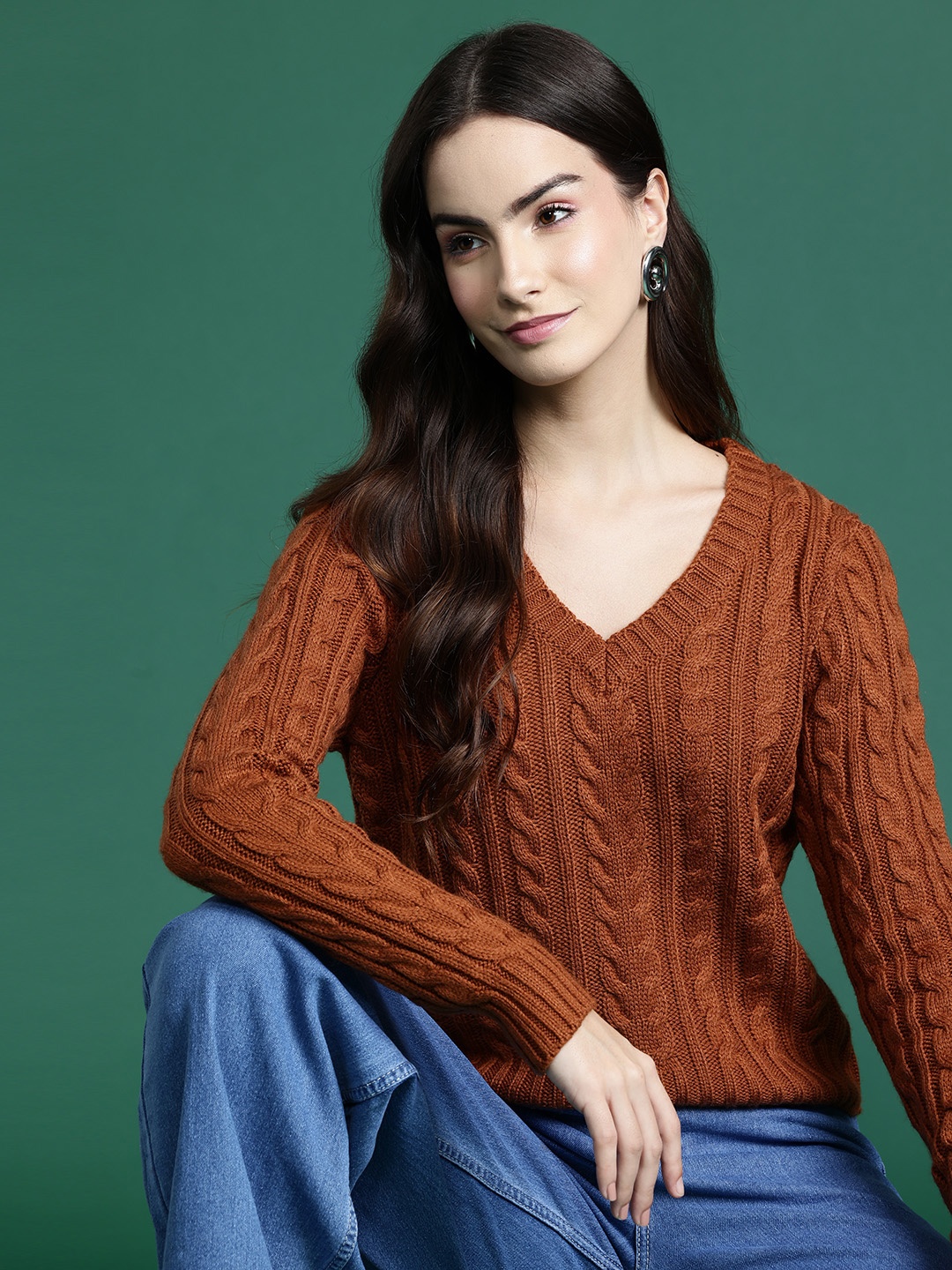 

DressBerry Pure Acrylic Cable Knit Pullover, Rust