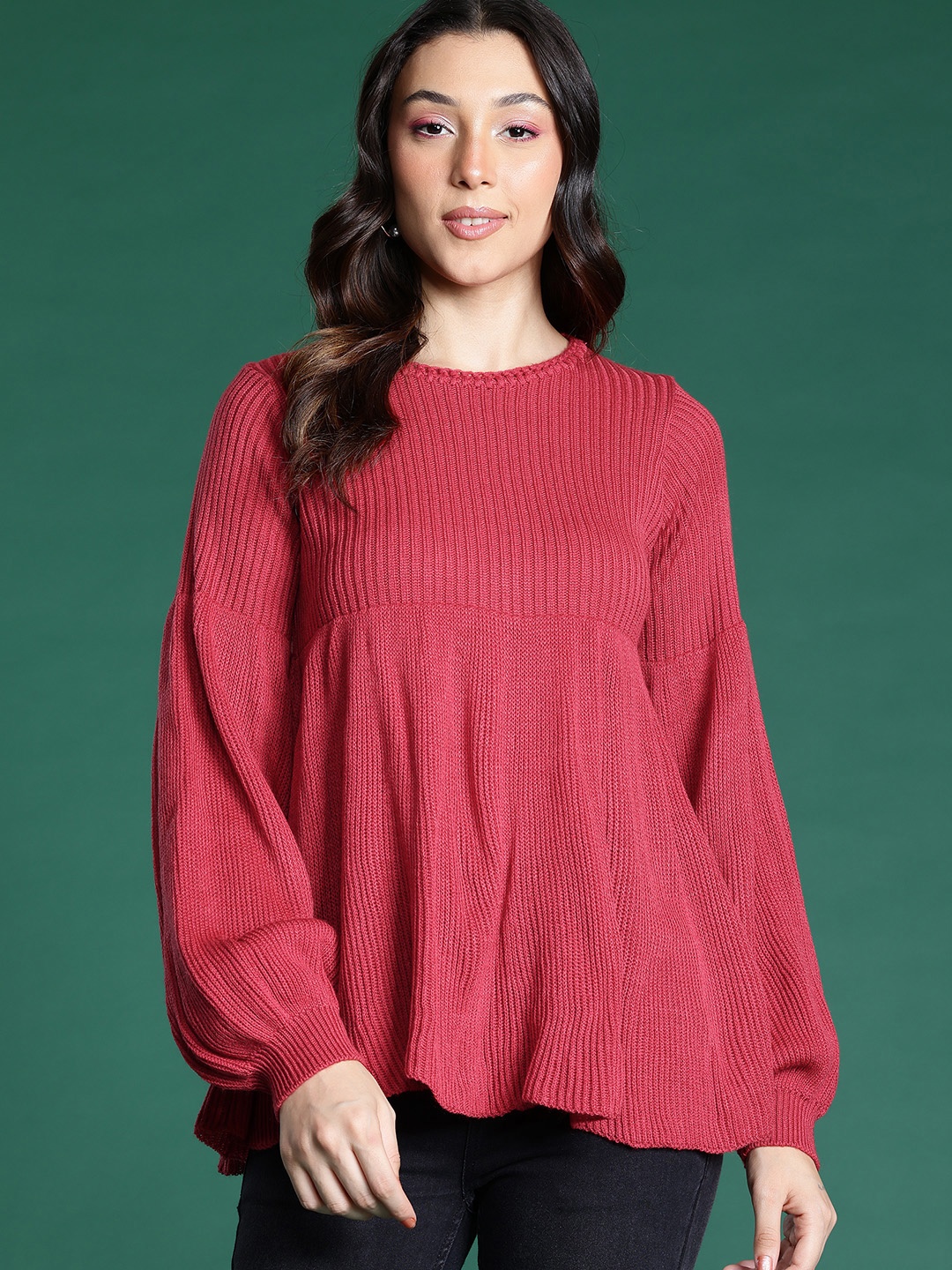 

DressBerry Flared Longline Pullover, Red