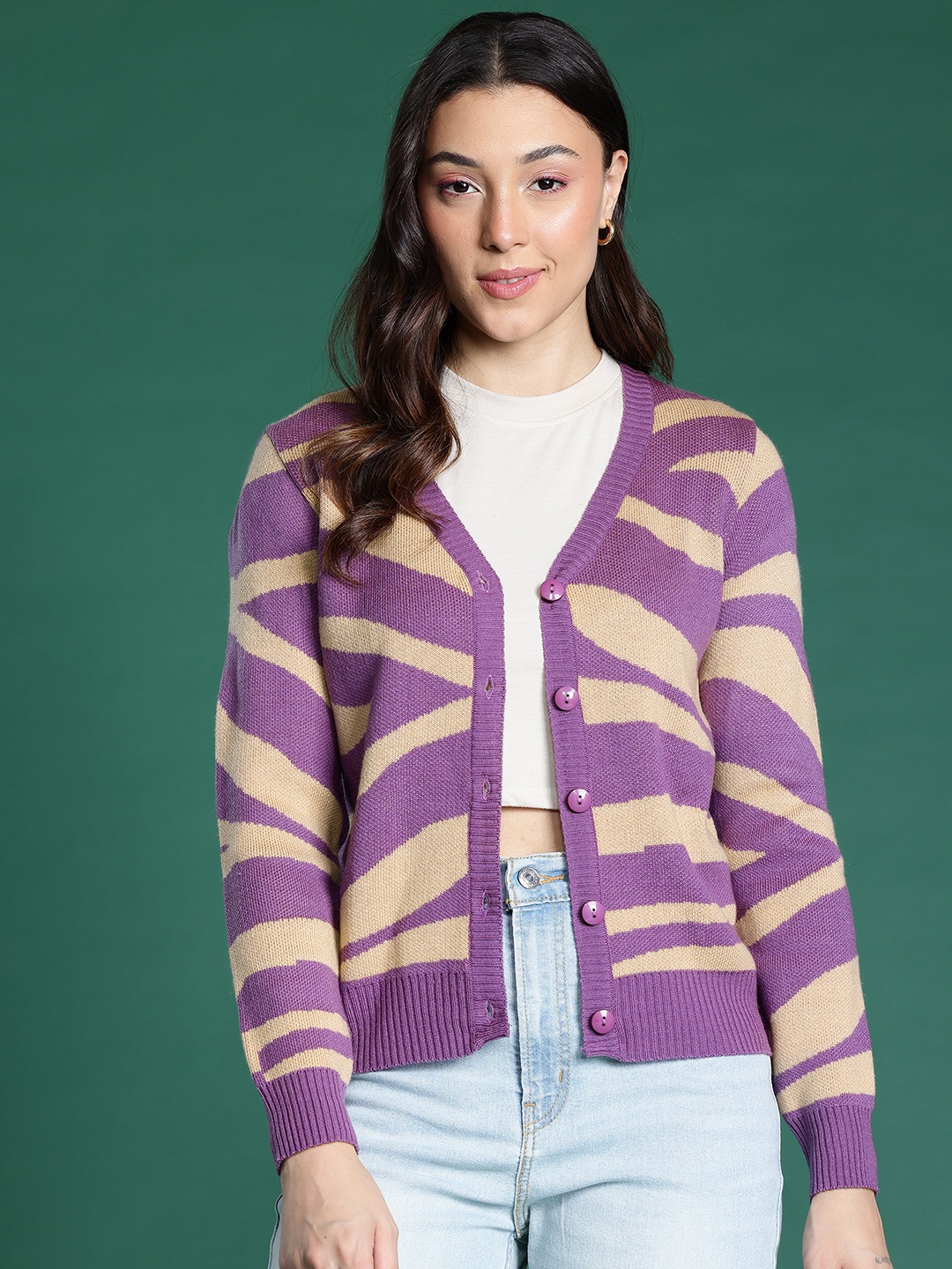 

DressBerry Abstract Front-Open Sweater, Mauve