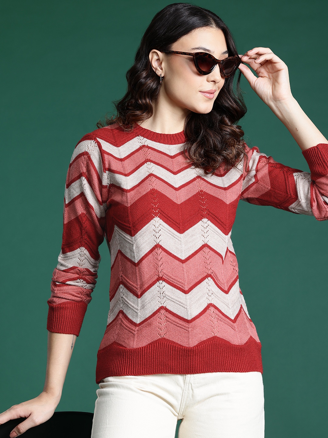 

DressBerry Chevron Knitted Pullover, Red