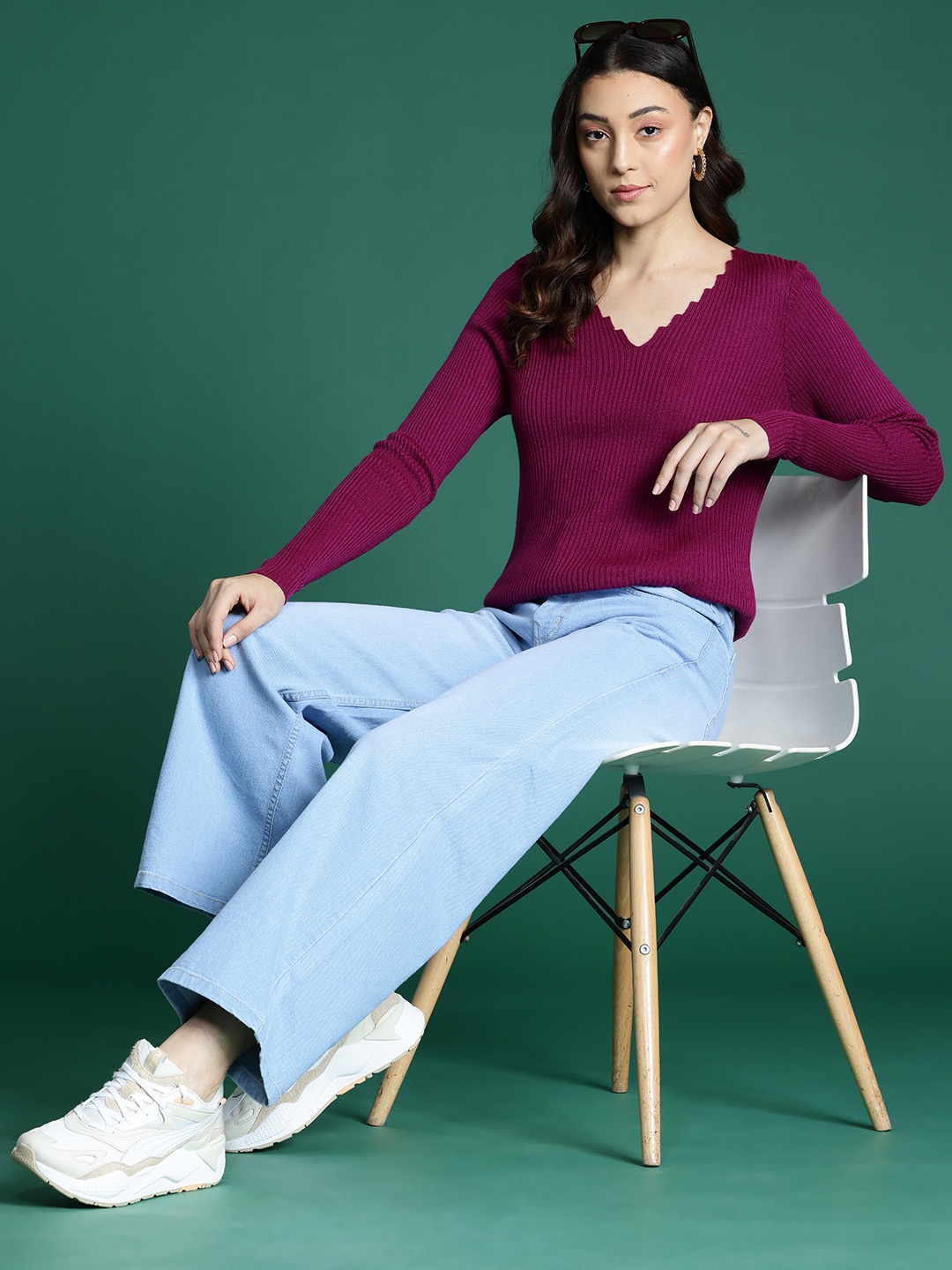 

DressBerry Knitted V-neck Pullover, Purple